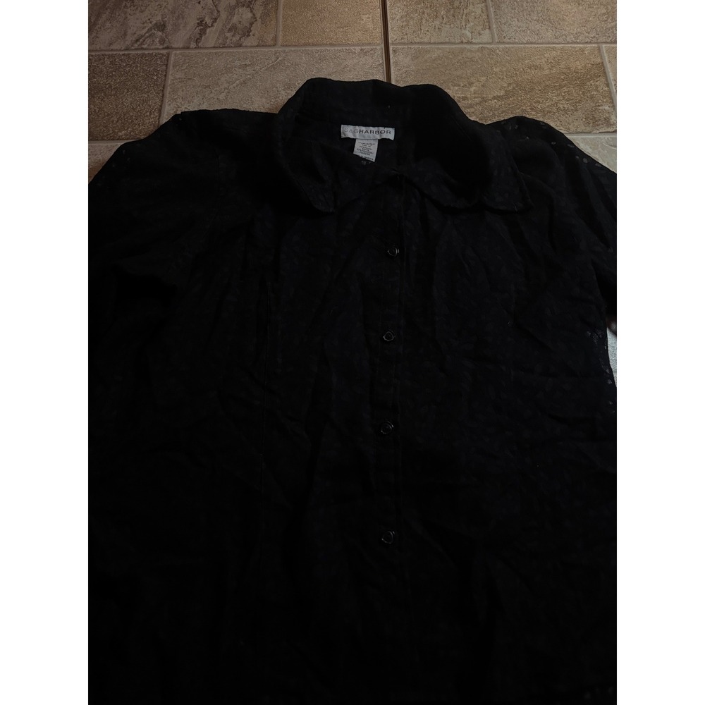 Sag Harbor Womens Black Burnout Devore Button Front Blouse Size 16 S63238JC